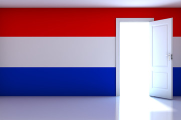 Netherlands flag on empty room