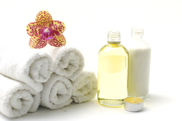 Spa bath towels and orchid