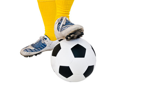 Ball with his feet isolated on white with clipping path