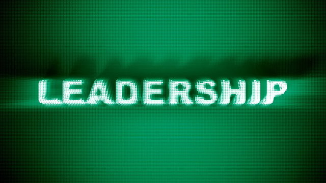 Text 3D animation of word leadership on pin board