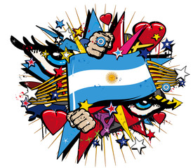 Argentina flag graffiti may revolution pop art illustration