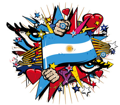 Argentina flag graffiti may revolution pop art illustration