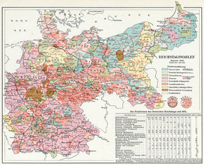 The results of the elections to the Reichstag from 1871 to 1916