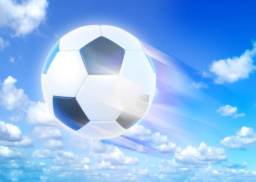 Goal. a soccer ball over blue sky background