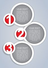 One, Two, Three, Circular progress labels in white