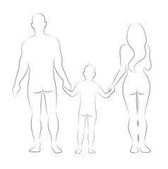 Man, woman and child silhouettes isolated on white