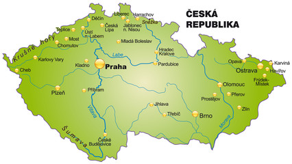 Inselkarte von Tschechien mit Hauptstädten in grün