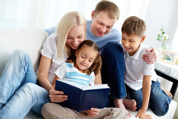 Family with book