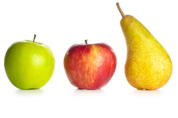 apples and pear isolated on white