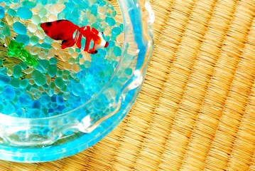 畳とガラスの金魚