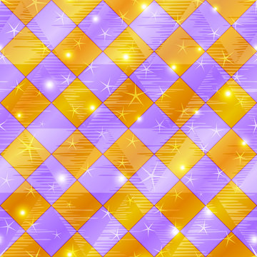 Abstract gold and lilac seamless plaid