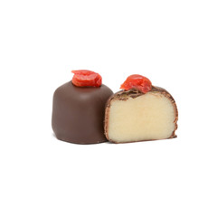 Chocolate candy made of dark chocolate and marzipan.