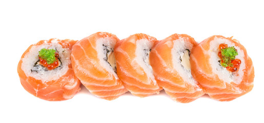 Japanese sushi traditional japanese food.Roll made of salmon, re