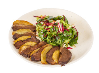 duck fillet, mashed potatoes seasoned with truffle oil, fig and