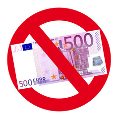 Schild: Keine Annahme von 500 Euro Scheinen