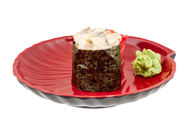 spice sushi unagi with sauced slices of smoked Eel isolated on w