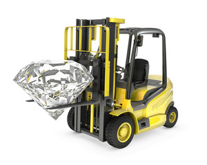 Fork lift truck lifts round cut diamond