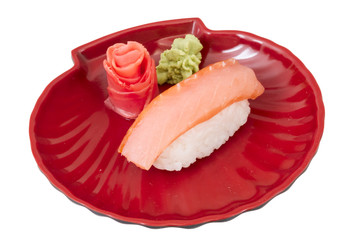 salmon sushi with white background