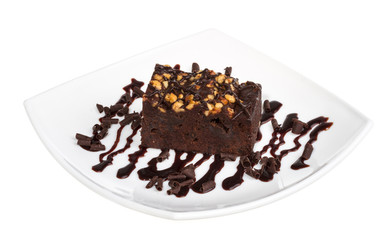 cake truffle with black chocolate sauce