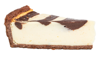 cheesecake with chocolate sauce.