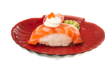Salmon sushi on a White background