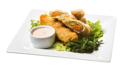 Japanese style pork cutlet with carrot and asparagus