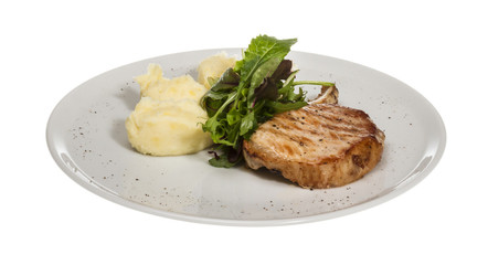Grilled pork with salad and potato