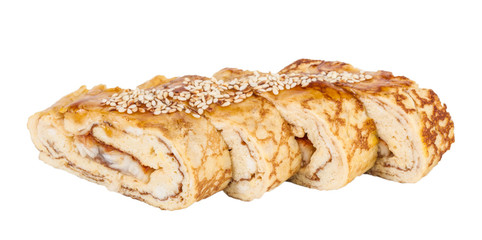 Omelet Maki Sushi - Roll made of Smoked Eel inside. Topped with