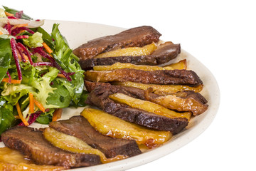 duck fillet, mashed potatoes seasoned with truffle oil, fig and