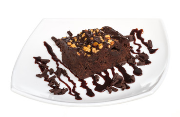 cake truffle with black chocolate sauce
