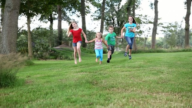 children running outdoor slow motion