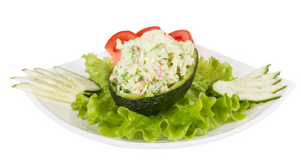 Crab meat salad with green caviar in avocado - japan cusine
