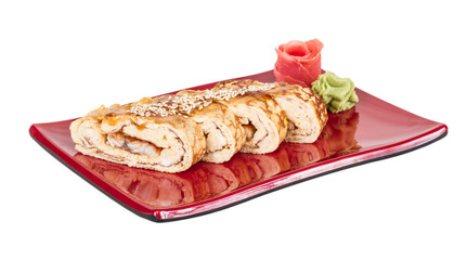 Omelet Maki Sushi - Roll made of Smoked Eel inside. Topped with