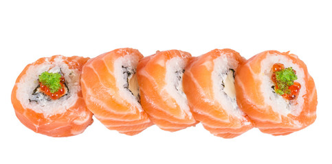 Japanese sushi traditional japanese food.Roll made of salmon, re