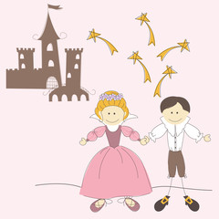 Invitation card with princess castle , princess and prince
