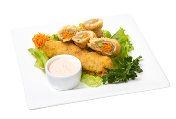 Japanese style pork cutlet with carrot and asparagus