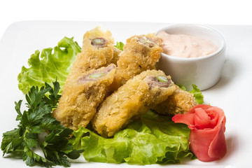Japanese style pork cutlet with carrot and asparagus
