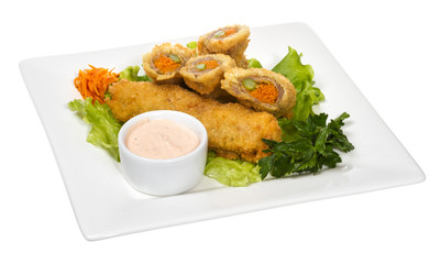 Japanese style pork cutlet with carrot and asparagus