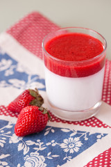 italian panna cotta dessert with strawberry sirup