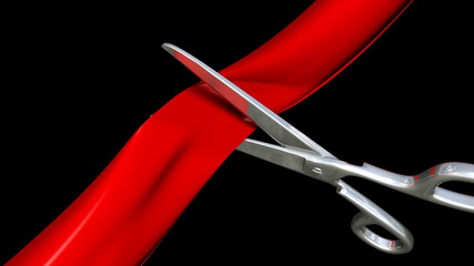 New opening. Cutting the ribbon with a scissors.