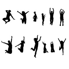 silhouettes de personnes sautant en noir