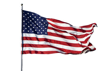 Large U.S. Flag "Old Glory" blowing in a strong wind on a cloudl - Powered by Adobe