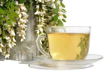 green tea and flowers acacias