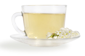 green tea and flowers acacias