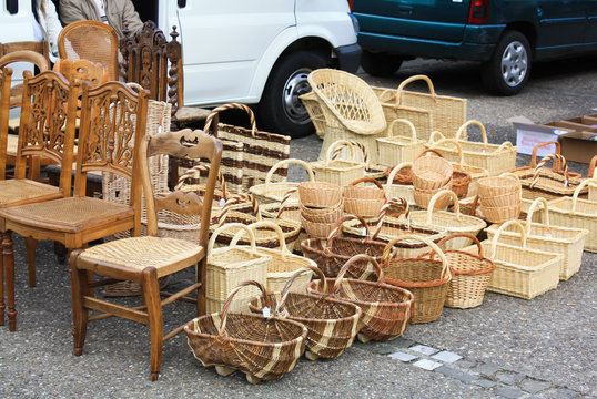 Wooden and rattan objects for sale