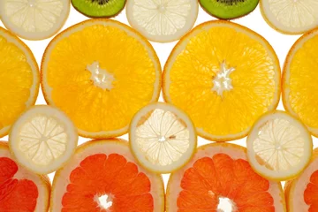 Papier Peint photo Tranches de fruits Fond de tranches de kiwi, de pamplemousse, d& 39 orange et de citron