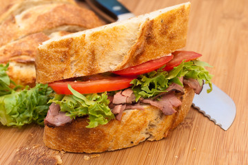 Fresh roast beef and crusty bread sandwich.