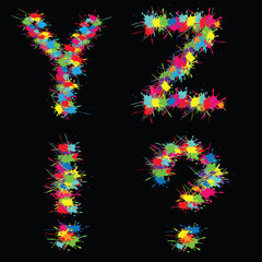 Colorful vector alphabet with blots YZ