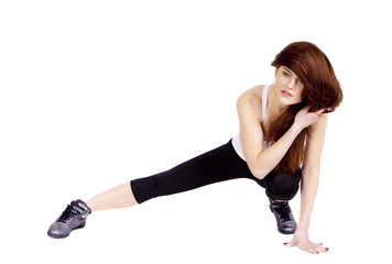 Fototapeta na wymiar Woman in motion. Stretching. Fitness