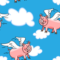 Seamless flying pig pattern